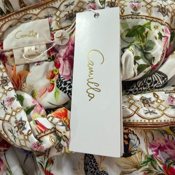 NWT Camilla Long Dress Tie Front - Rose Garden Runaways - Silk - Picture 14 of 16